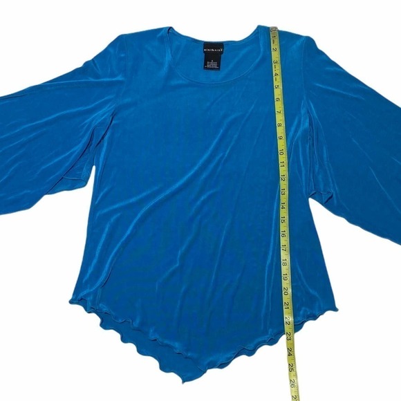 CITIKNITS Blue 3/4 Sleeve Asymmetrical Scalloped Hem Blouse - Picture 6 of 11